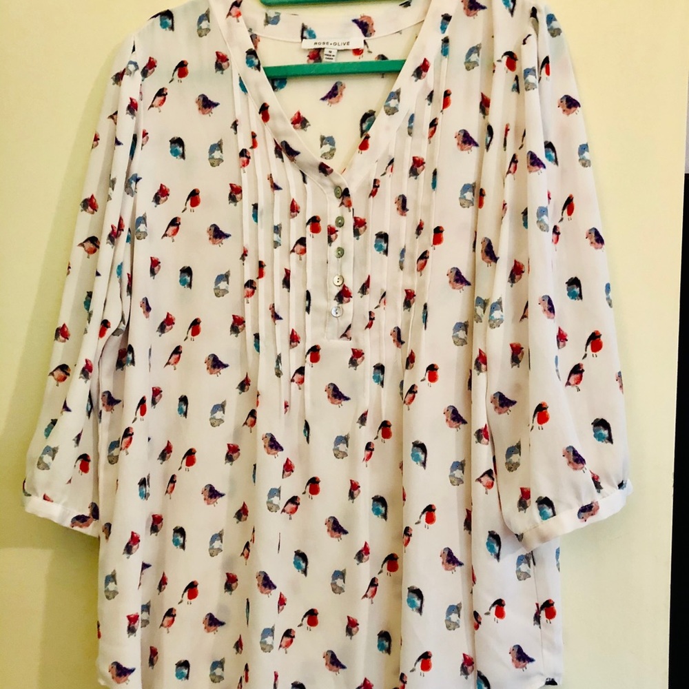 Rose + Olive Bird Print Top